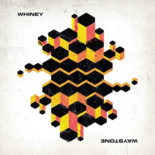 The image is a vinyl record cover featuring a 3D pixelated graphic. Here is a concise description of the image in 15 words or less: "Vinyl record cover with 3D pixelated black, yellow, and red graphic on a white background."