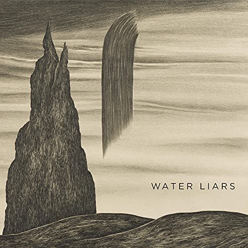 Sketch of rock formations and hills with the text “WATER LIARS”.