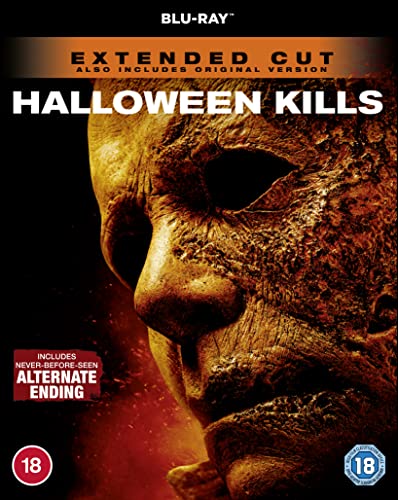 Halloween Kills Blu-ray cover featuring a close-up of Michael Myers’ mask.