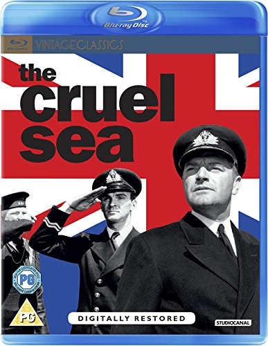 Blu-ray cover for "The Cruel Sea" featuring sailors and a Union Jack.