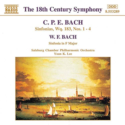 CD cover for C.P.E. and W.F. Bach sinfonias, with a harbor painting.