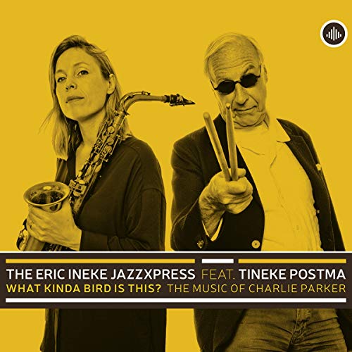 CD cover featuring a man and woman holding jazz instruments against a yellow background.