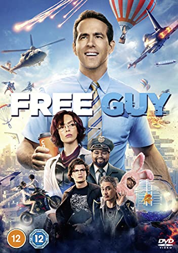 Free Guy" DVD cover featuring Ryan Reynolds and a chaotic cityscape.