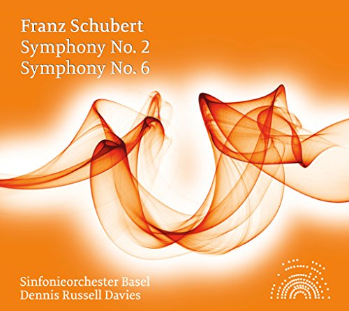 CD cover for Schubert symphonies with abstract orange and white swirls.