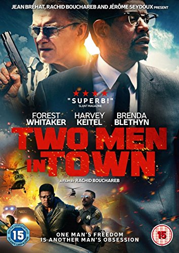 DVD cover for "Two Men In Town" featuring two men and action scenes.