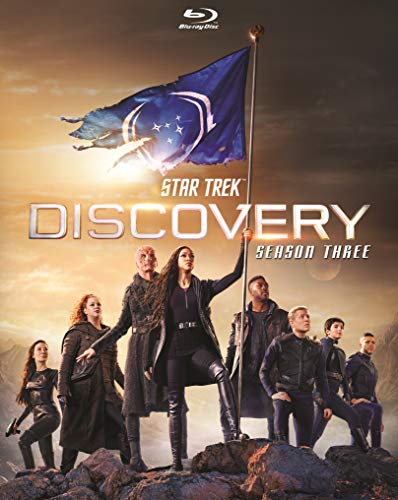 Star Trek Discovery Season Three Blu-ray cover with characters and flag.