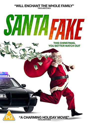 DVD cover for "Santa Fake" showing a running Santa with money and a police car.