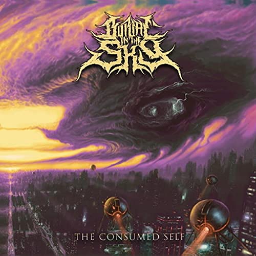 Album cover: swirling purple and gold clouds over a dystopian city.