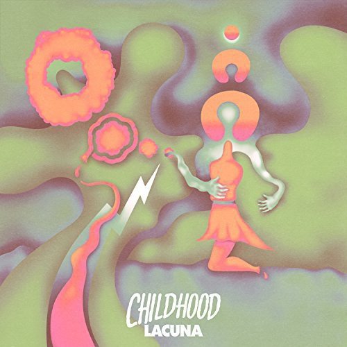 Album cover with abstract illustration, green background, and figure in orange dress.