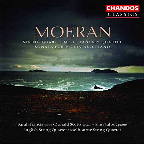 CD cover for Moeran’s String Quartet No. 1 with seascape background.