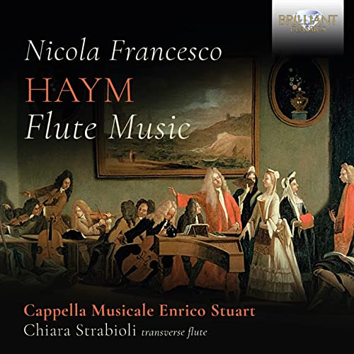 CD cover: Baroque painting of musicians, text “Haym: Flute Music.”