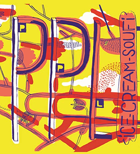 Abstract illustration of chairs and text on a bright yellow background.