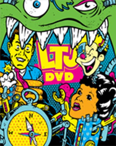 "Colorful cartoon DVD cover featuring a green monster and three men in suits."