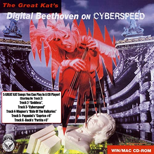 CD cover for "Digital Beethoven On Cyberspeed" featuring a violinist and fiery effects.