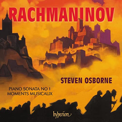 CD cover for Rachmaninoff piano sonata, featuring a fantastical cityscape.