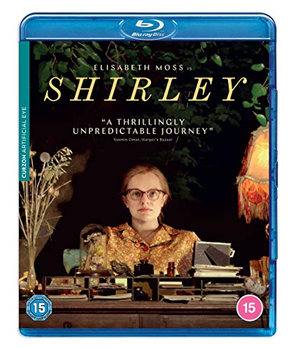 Blu-ray cover for "Shirley" featuring Elisabeth Moss in a vintage setting.