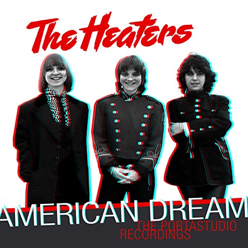 Album cover with three people in dark attire, 3D anaglyph effect, against a white background.