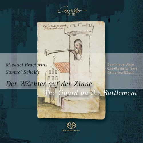 A CD cover with a medieval drawing of a person blowing a horn.