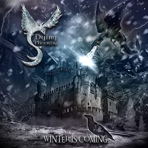 CD cover: dragon and phoenix amidst a snowy, stormy castle landscape.