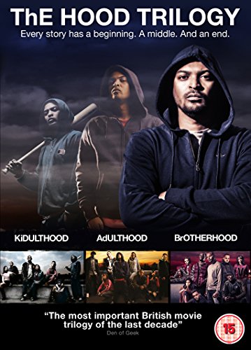 DVD cover for "The Hood Trilogy" with three men and film stills below.