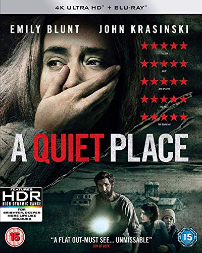 “A Quiet Place” Blu-ray cover featuring Emily Blunt with a frightened expression.