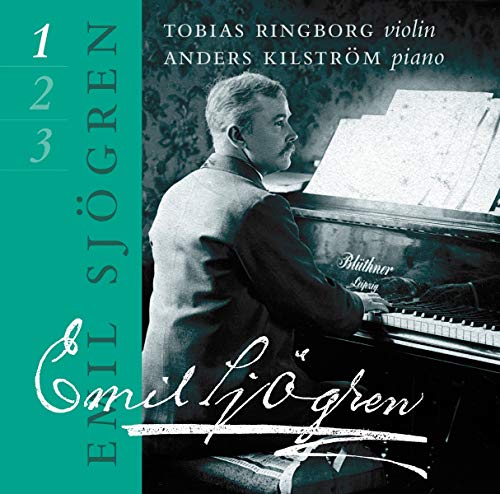 CD cover featuring a portrait of Emil Sjögren at a piano with a violinist.