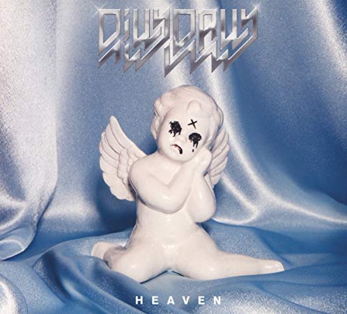 CD cover: cherub statue with dark markings, blue satin background.