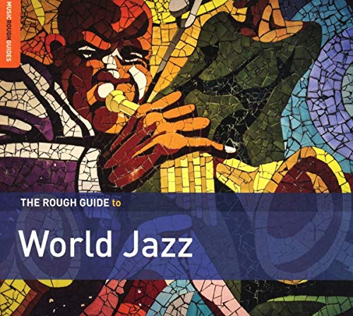 "CD cover with mosaic image of a man playing a saxophone, titled 'World Jazz'."