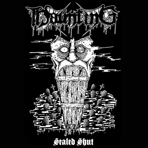 Black and white album cover with a distorted face and graveyard scene.