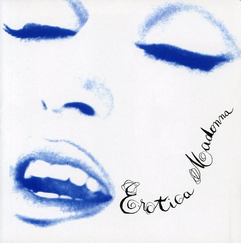 "CD cover with a blue-toned sketch of a woman's face and 'Madonna Erotica' text."