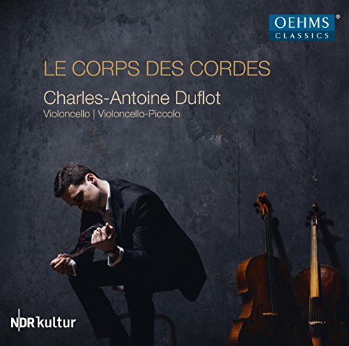 "Album cover featuring a man in a suit holding a bow, with cellos nearby."