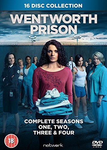 Wentworth Prison Seasons 1-4 DVD cover with cast against a prison backdrop.