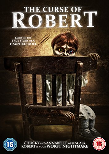 DVD cover featuring a creepy doll on a chair, with "The Curse of Robert" title.