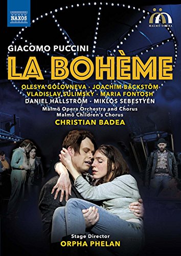 DVD cover for "La Bohème" featuring a man and woman embracing, with opera details.