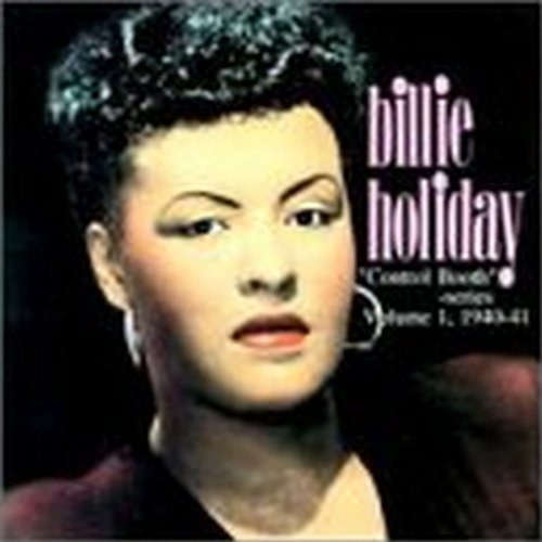 CD cover featuring a portrait of Billie Holiday with pink text and white background.