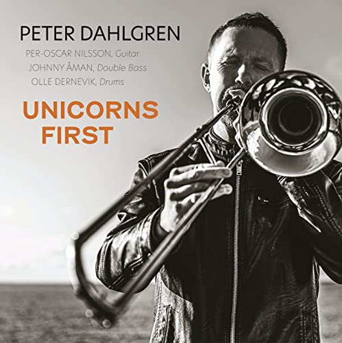 Peter Dahlgren album cover: man playing a trombone, black and white.