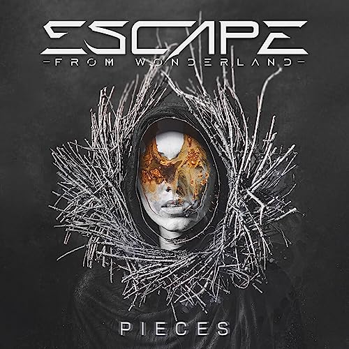 Hooded figure with distorted face surrounded by thorny branches, album cover.