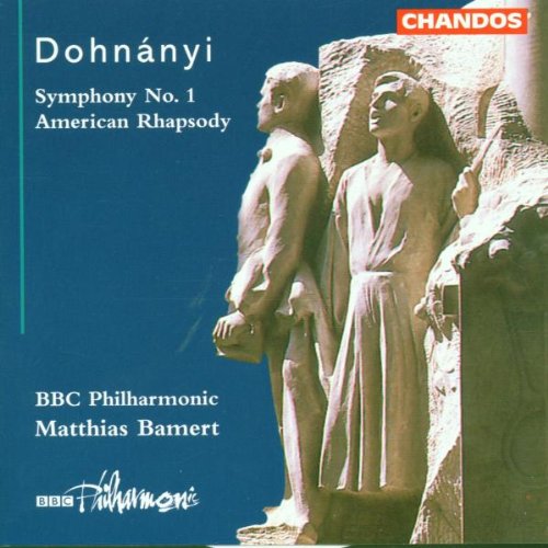 "CD cover with two stone statues against a blue background."