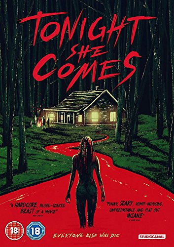 DVD cover for "Tonight She Comes" featuring a naked woman on a blood-stained road.