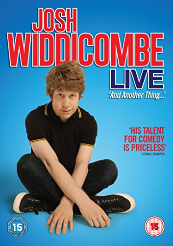 Josh Widdicombe sitting on a blue background on the cover of his comedy DVD.