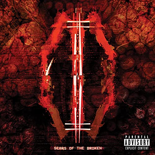Dark red album cover with a symmetrical, glowing cross-like design.