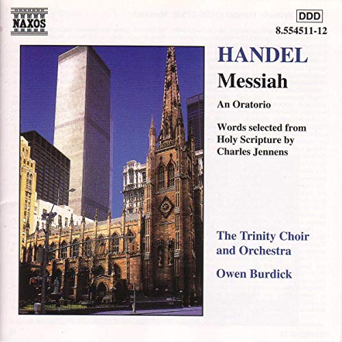 "CD cover with Trinity Church image and 'Handel: Messiah' text on a white background."