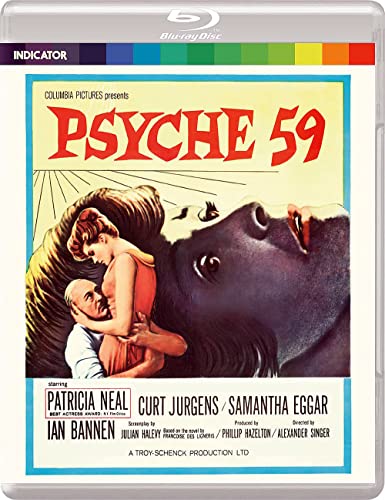 Blu-ray case for "Psyche 59" featuring a woman held by a large figure.