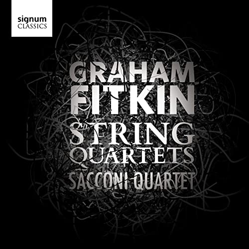CD cover for Graham Fitkin’s String Quartets, abstract white lines on black.