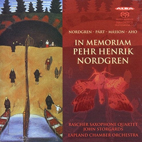 CD cover art: abstract painting with red text overlay, memorializing Pehr Henrik Nordgren.