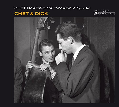Black and white album cover with two men, one holding a double bass.