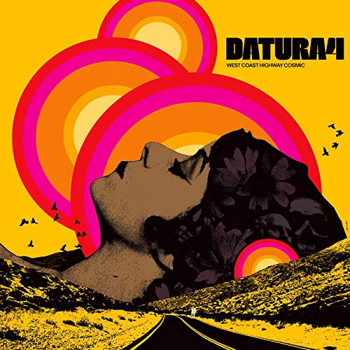 Album cover: Datura4, face silhouette, pink circles, highway landscape.