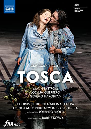 DVD cover for Puccini’s *Tosca* featuring two opera singers in costume.