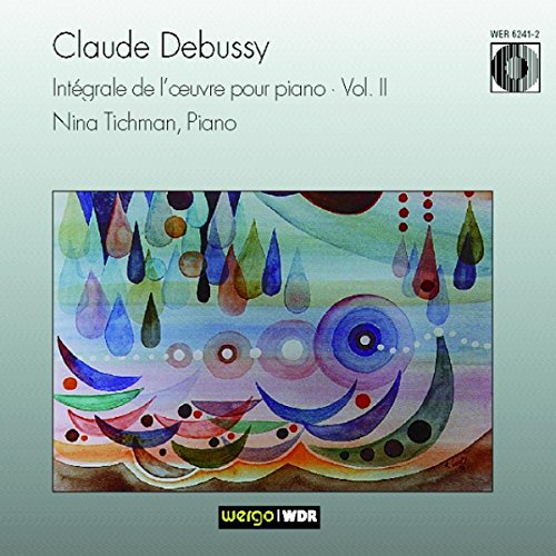 A CD album cover with abstract painting and text "Claude Debussy" on a gradient background.