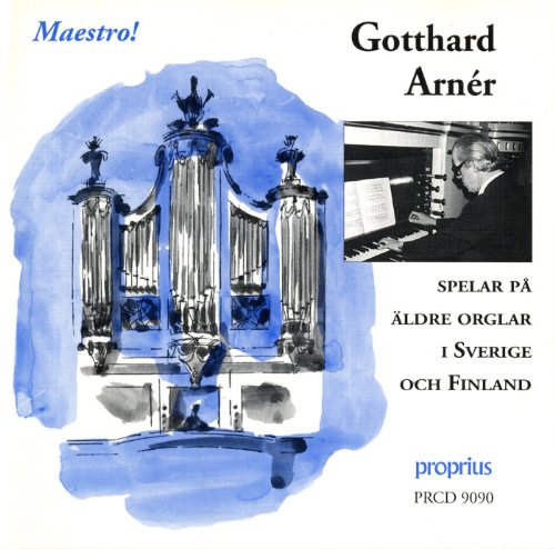"CD cover featuring a watercolor painting of an organ and a photograph of a man."